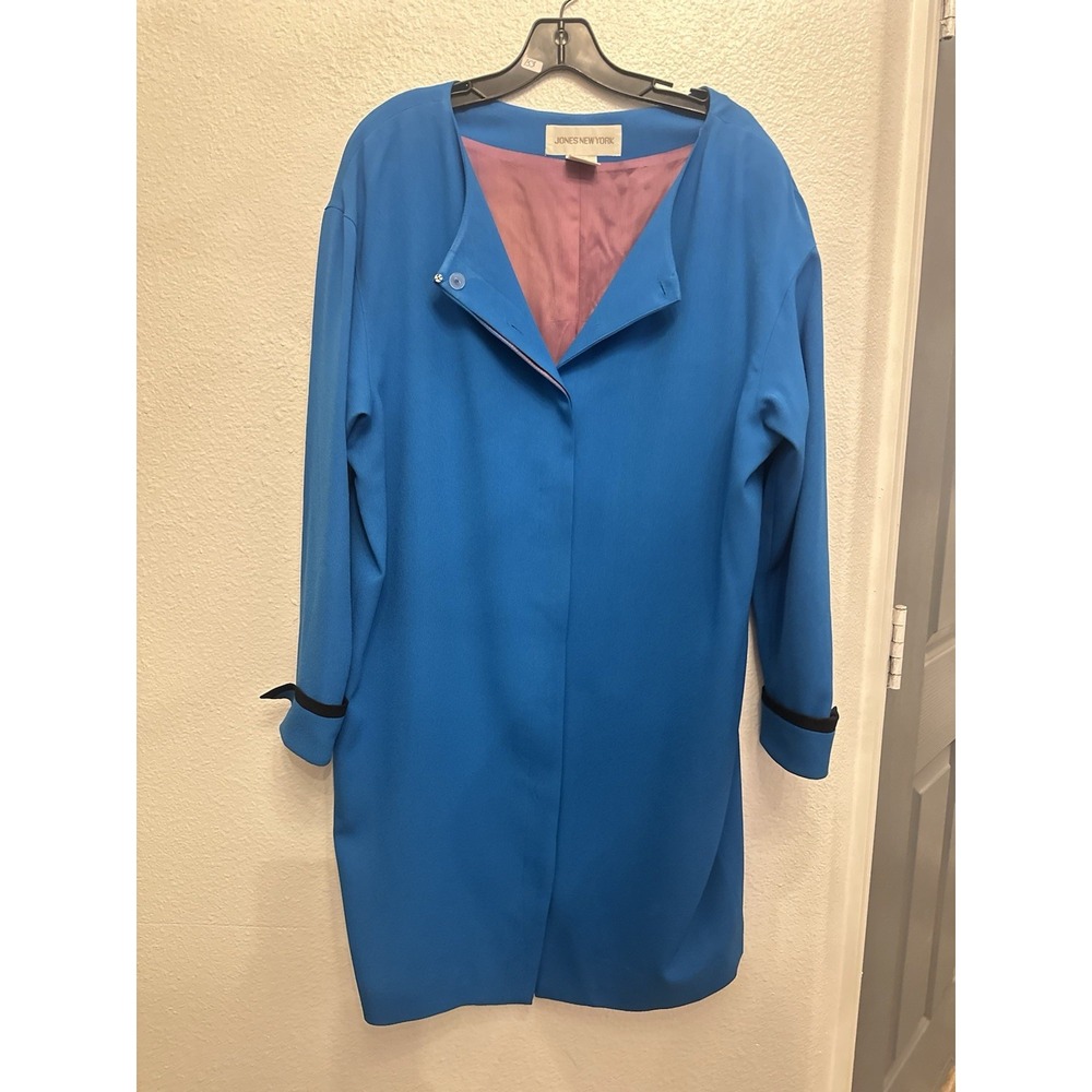VTG Jones New York‎ Vintage Blue Swing Coat Jacket Women Sz 12 Mid Length Blazer